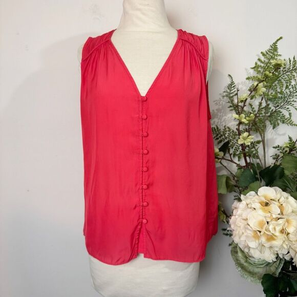 EVEREVE | mae satin gathers tank | coral | medium - Picture 1 of 12